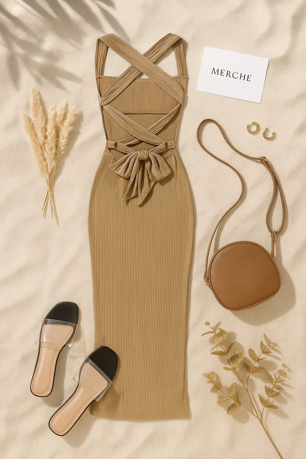 COCONUTS FOR YOU BEIGE CROSSBACK DRESS
