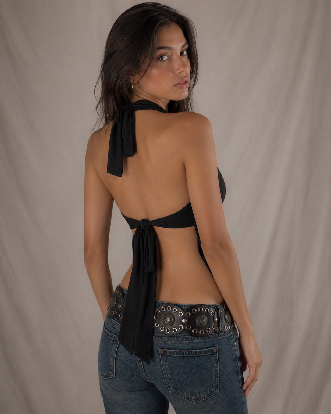 CREW TALK DRAPED BUCKLE TIE-BACK TOP