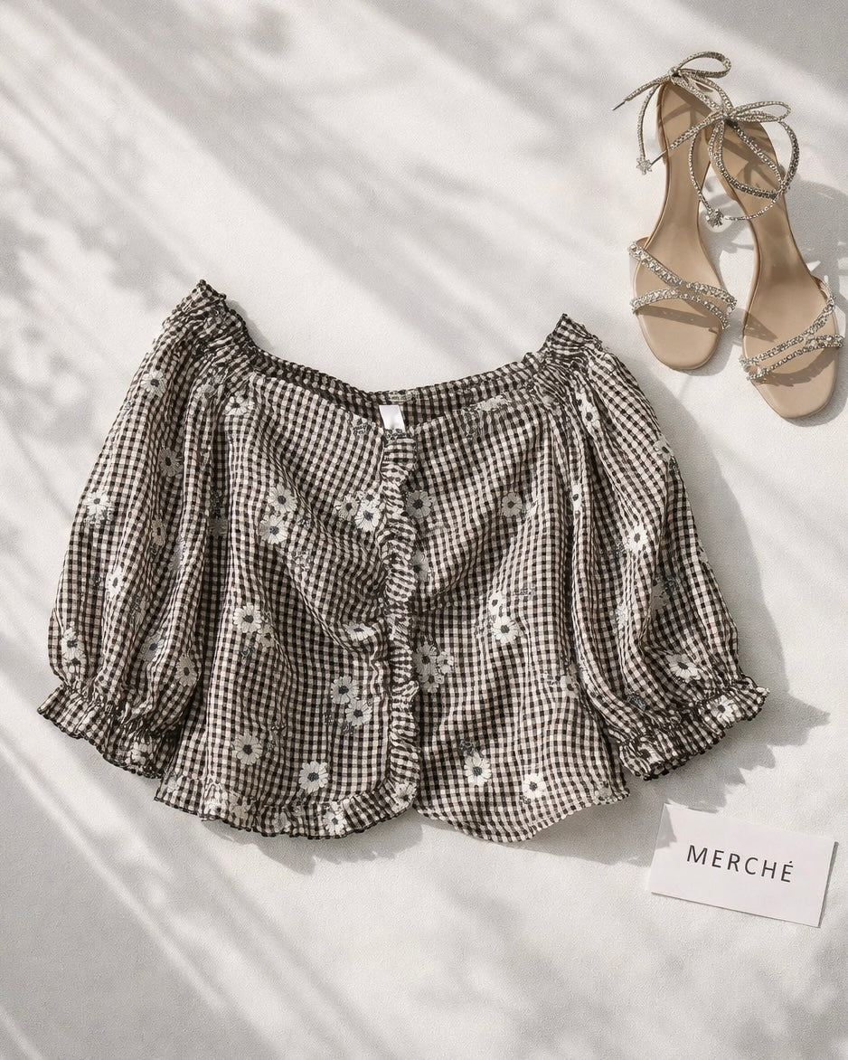 COTTAGE MUSE GINGHAM FLORAL TOP
