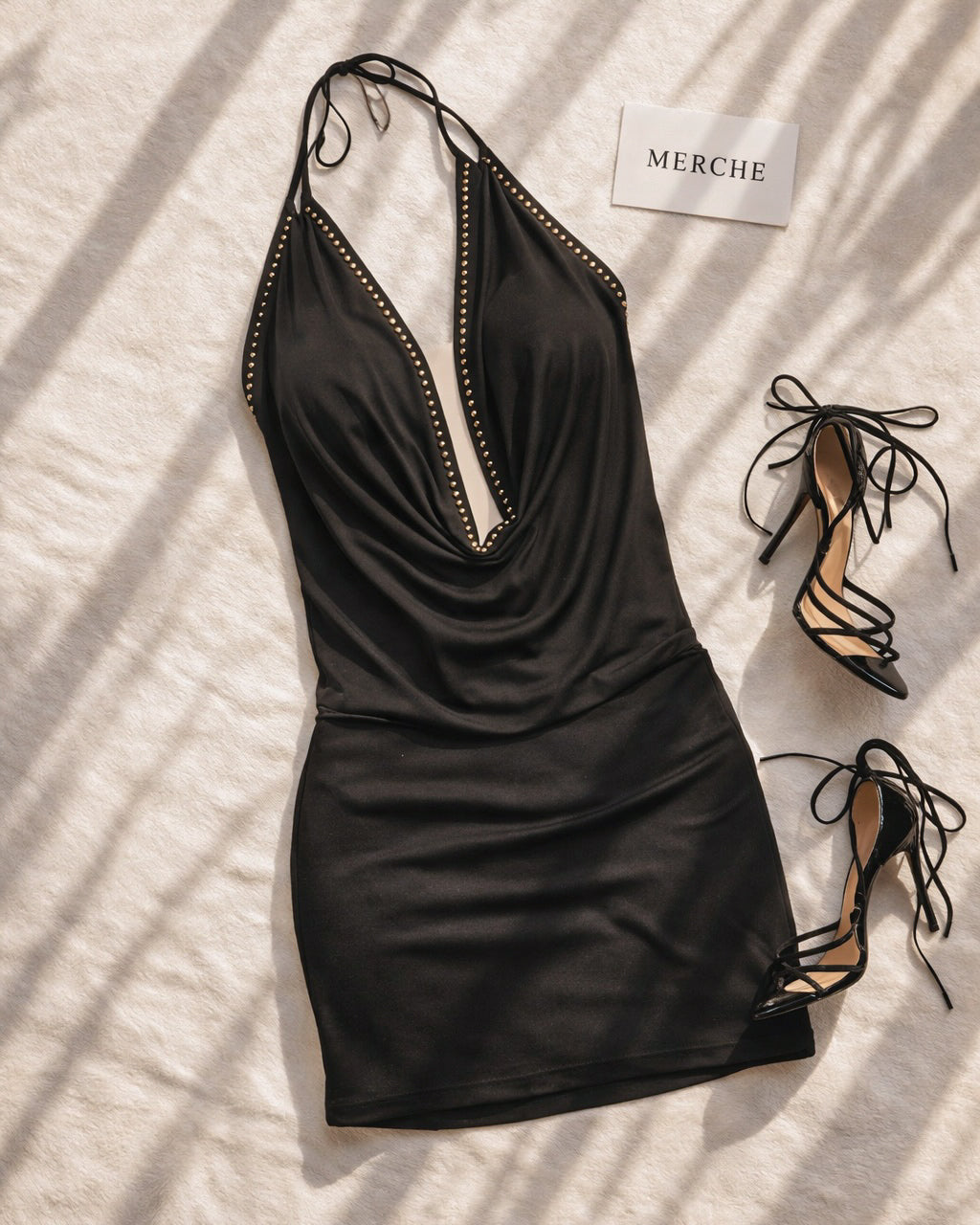 LOW EFFORT STUDDED BACKLESS BLACK DRESS