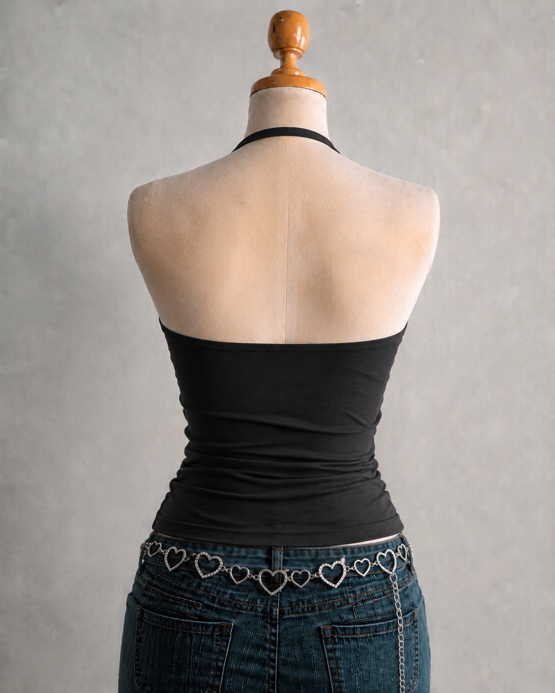FRONT ROW METAL BUCKLE DETAIL BLACK HALTERNECK TOP