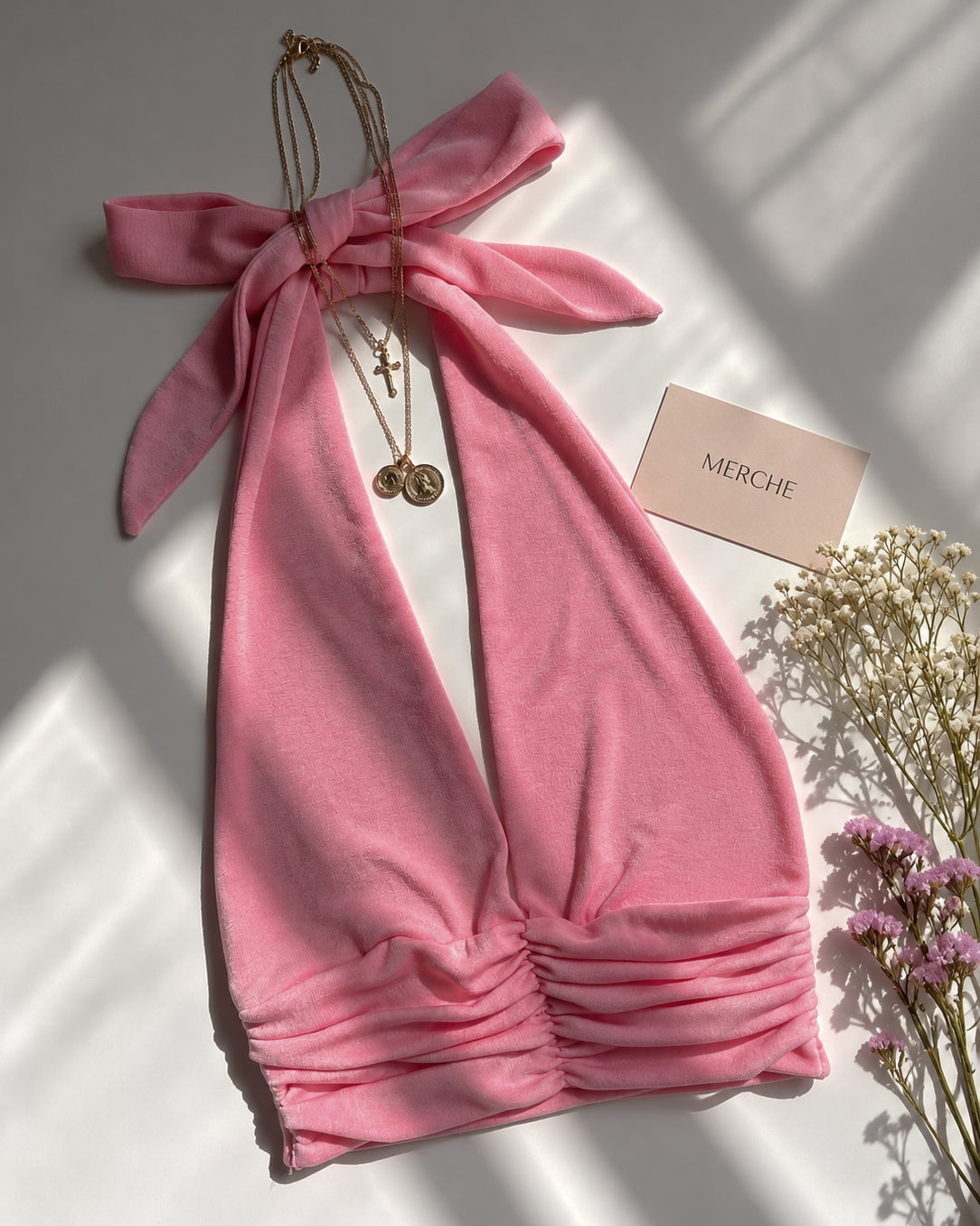CLUELESS CANDY PINK RUCHED HALTERNECK TOP