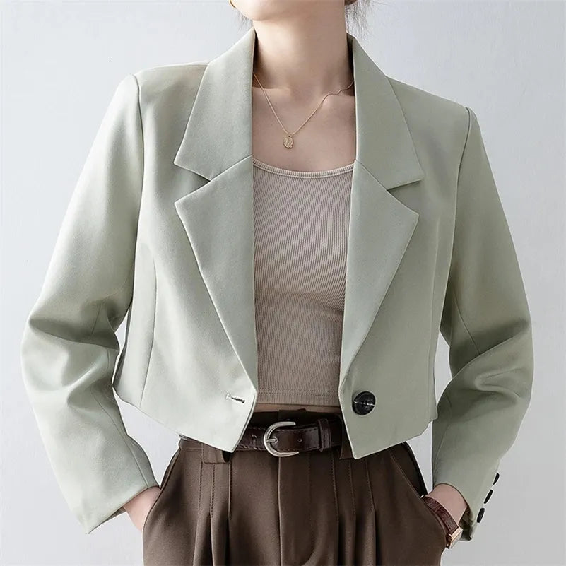 SHE LEADS MINT GREEN CROPPED BLAZER