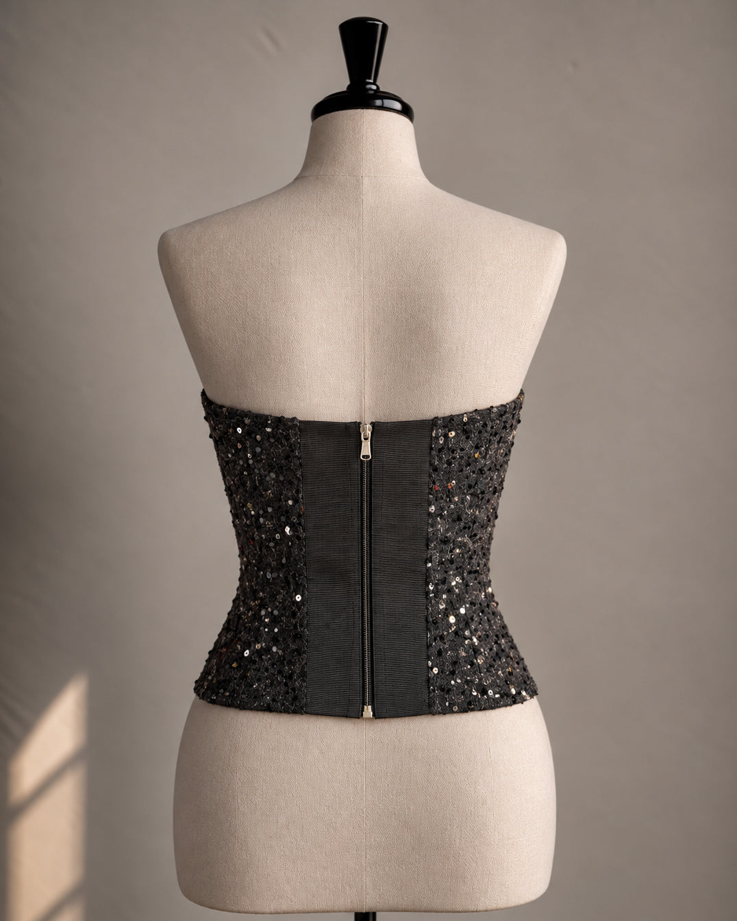 BLESS MY WARDROBE SEQUIN EMBELLISHED PADDED BLACK CORSET