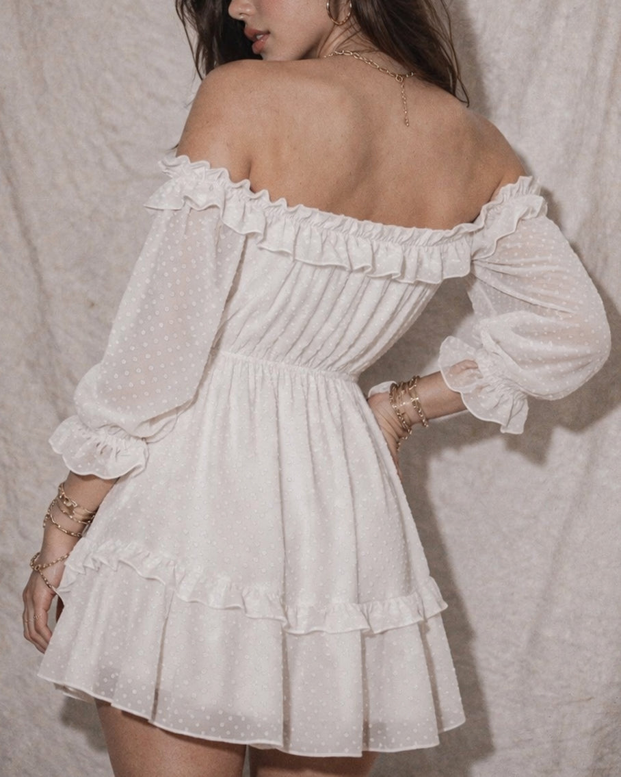 LOCKET OF LOVE WHITE SLASH NECK DRESS