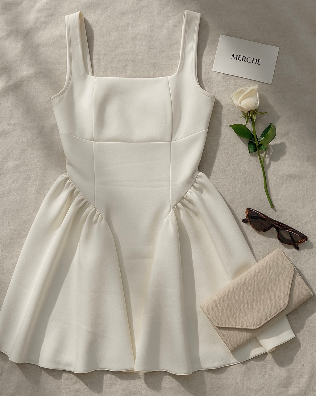 BARBIE IN WHITE BOW-BACK MINI FLARE DRESS
