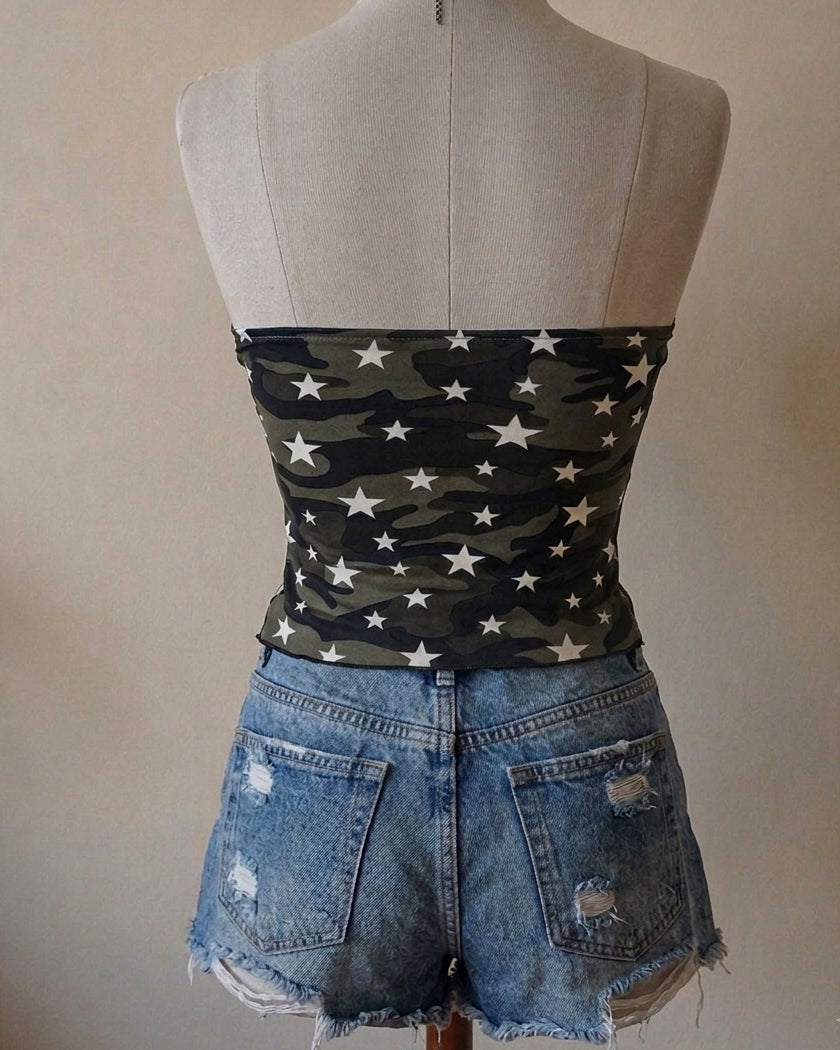 COMBAT MY STARS  PADDED TWISTED HANDKERCHIEF BANDEAU TOP