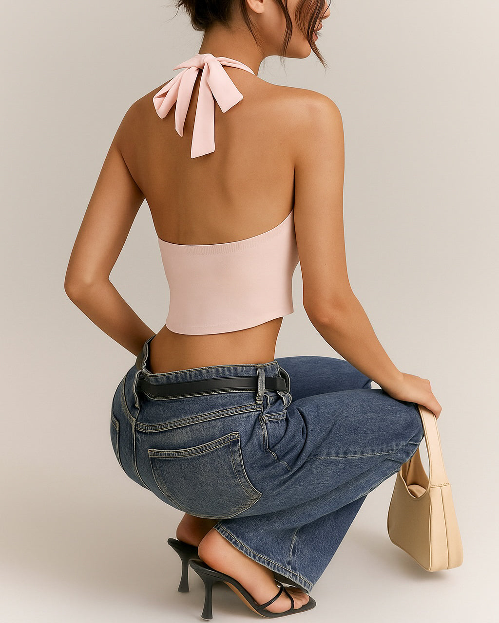 GIRL NEXT DOOR PINK EMBROIDERED HALTERNECK TOP