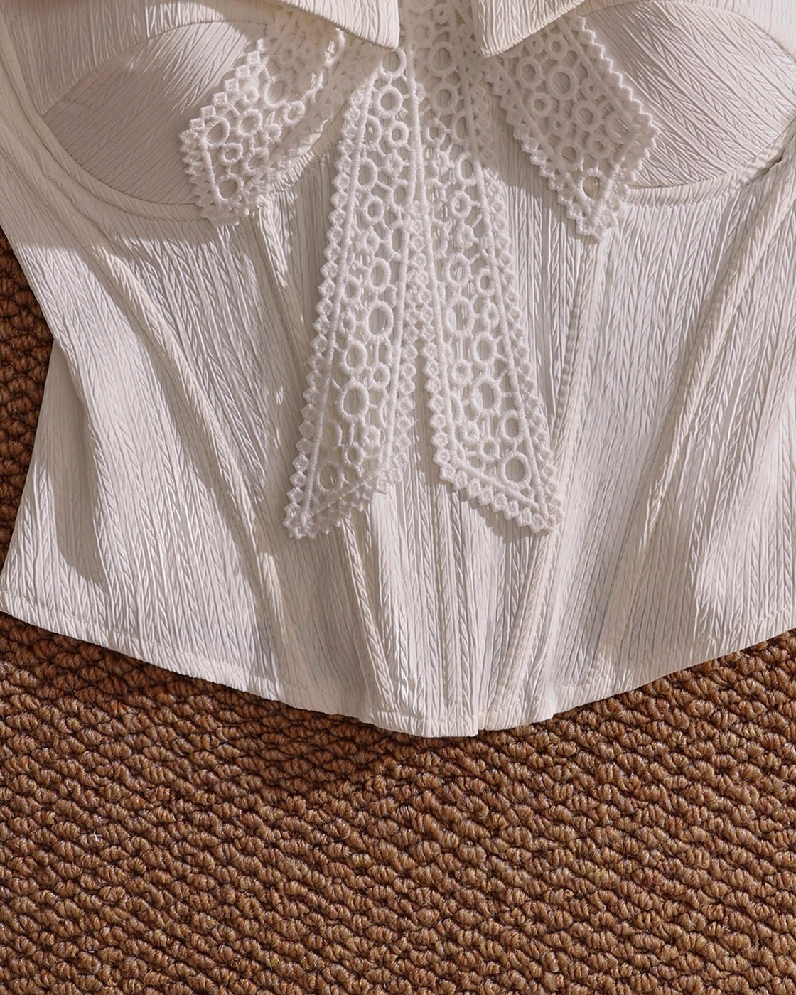 PROBABLY IN PARIS PADDED WHITE APPLIQUE TEXTURED CORSET