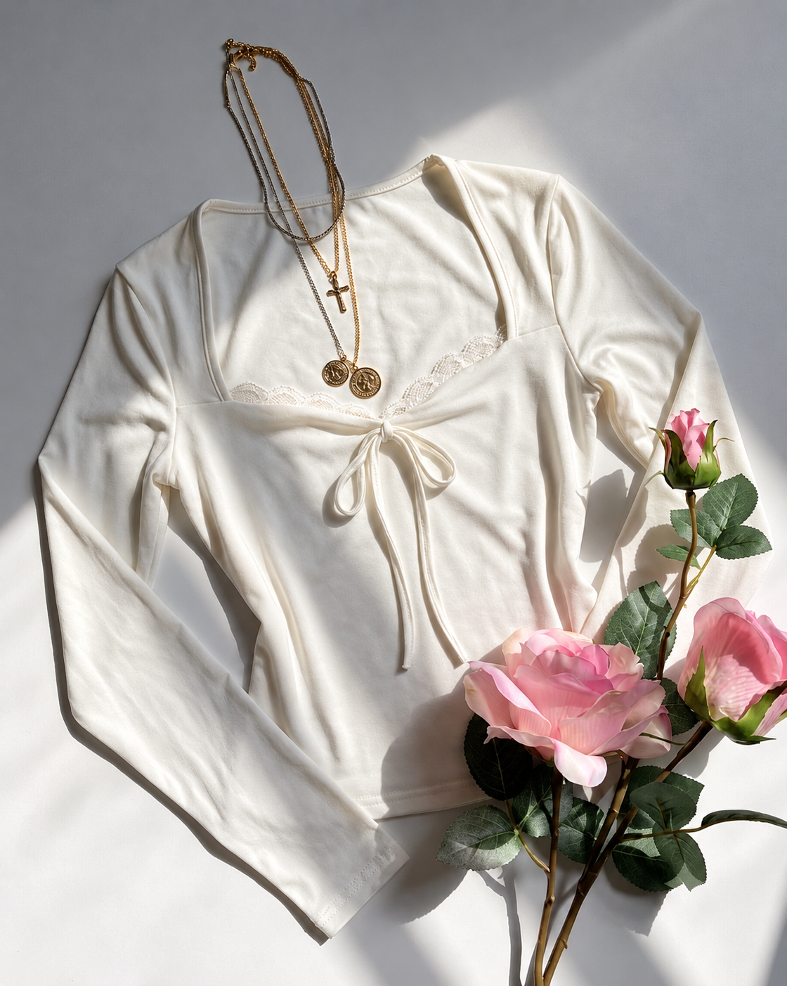OUTER SPACE LACE-TRIMMED WHITE TOP