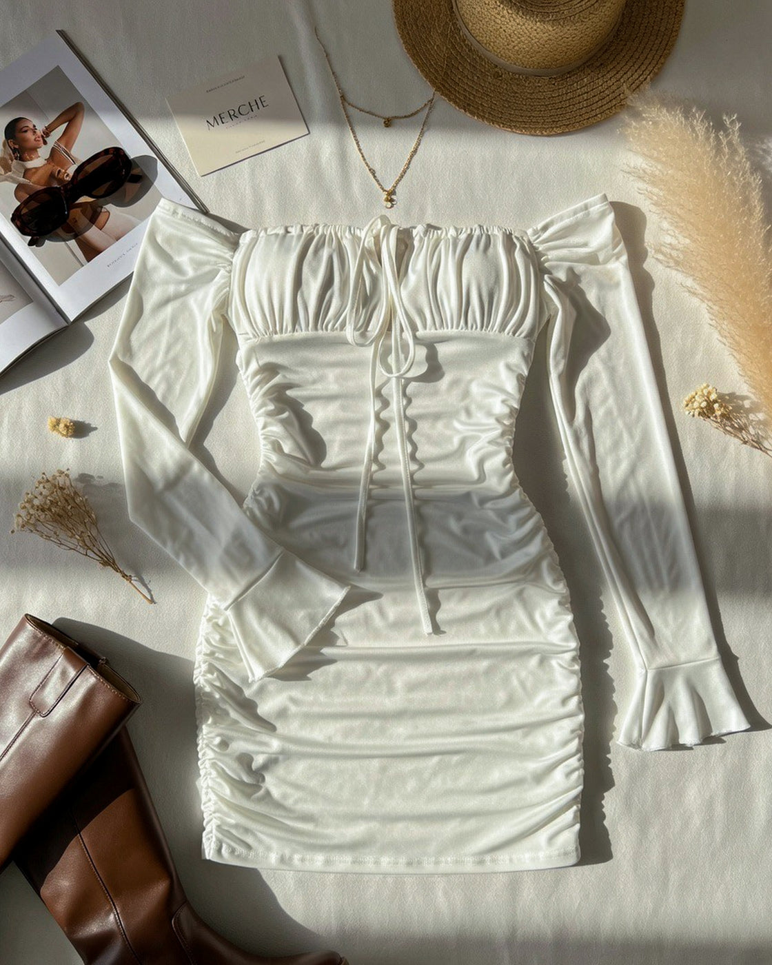COSTA RICA BEAUT WHITE OFF-SHOULDER DRESS