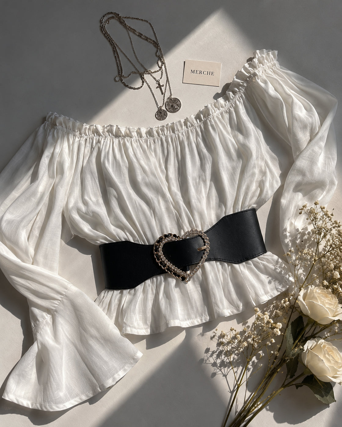 WHOLE PACKAGE OFF-SHOULDER WITH STATEMENT EMBELLISHED TOP