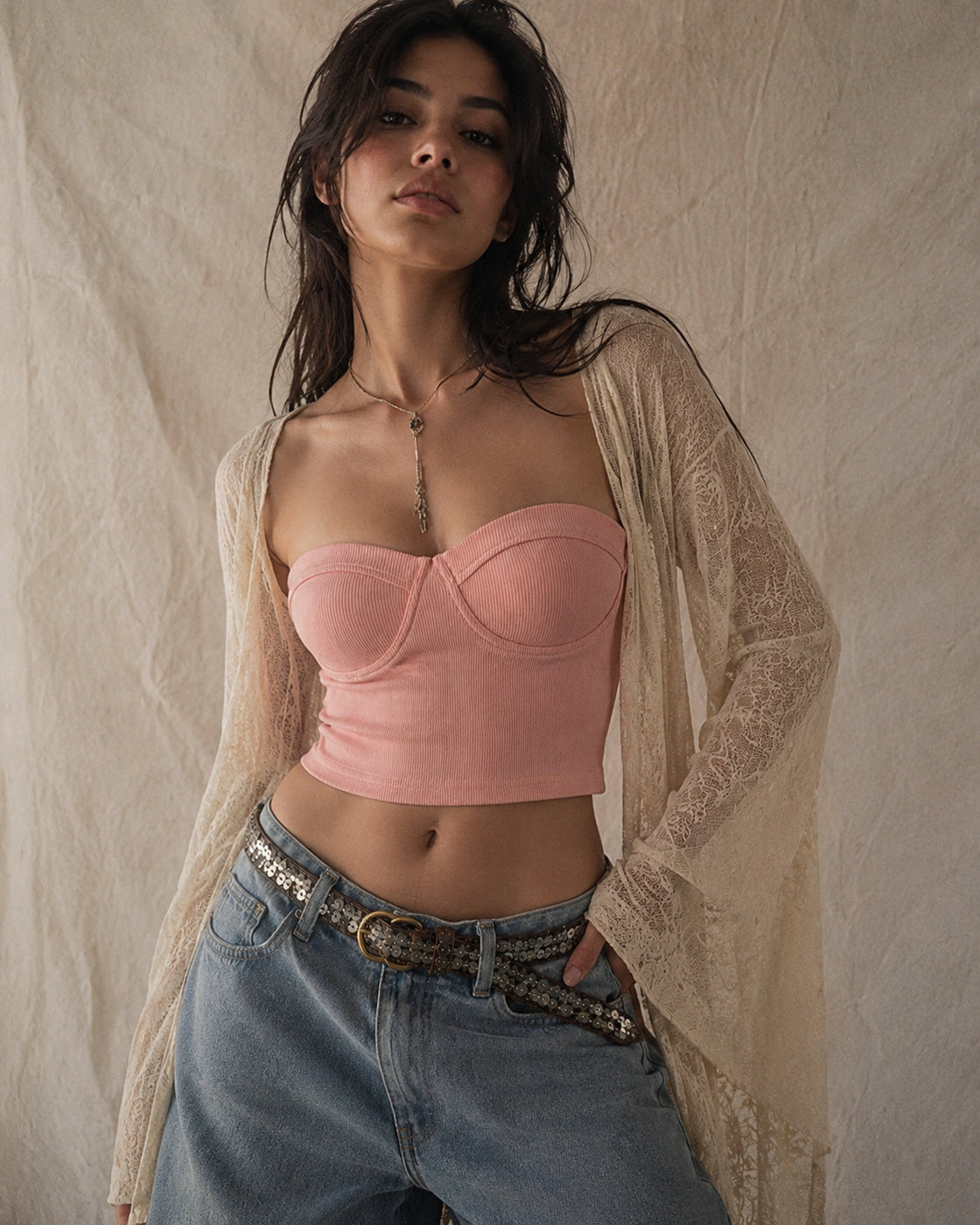 BITE ME THEN PADDED BLUSH PEACH BANDEAU TOP