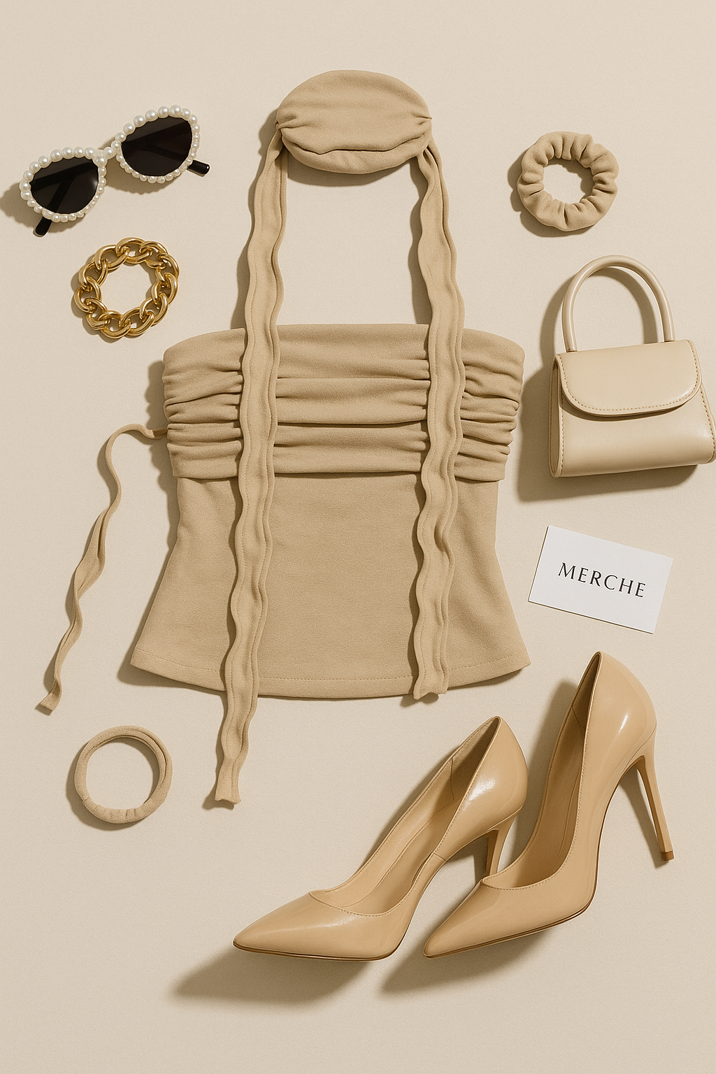 VOGUE CITY BEIGE BANDEAU TOP WITH A PENCIL SCARF