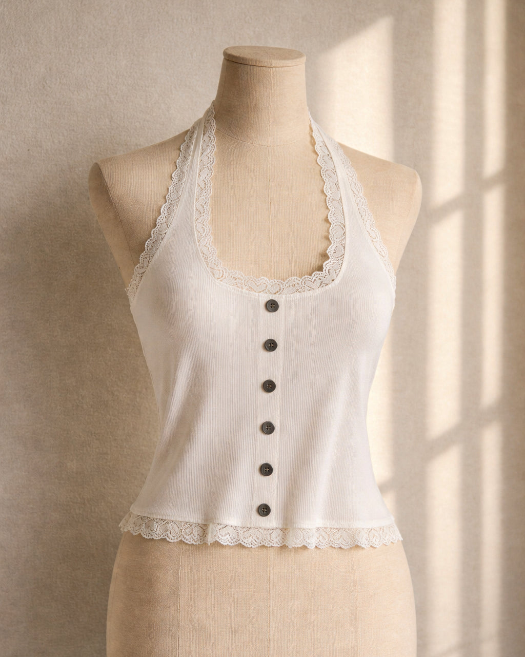 IN THIS MOMENT WHITE  KNITTED LACEY HALTERNECK TOP