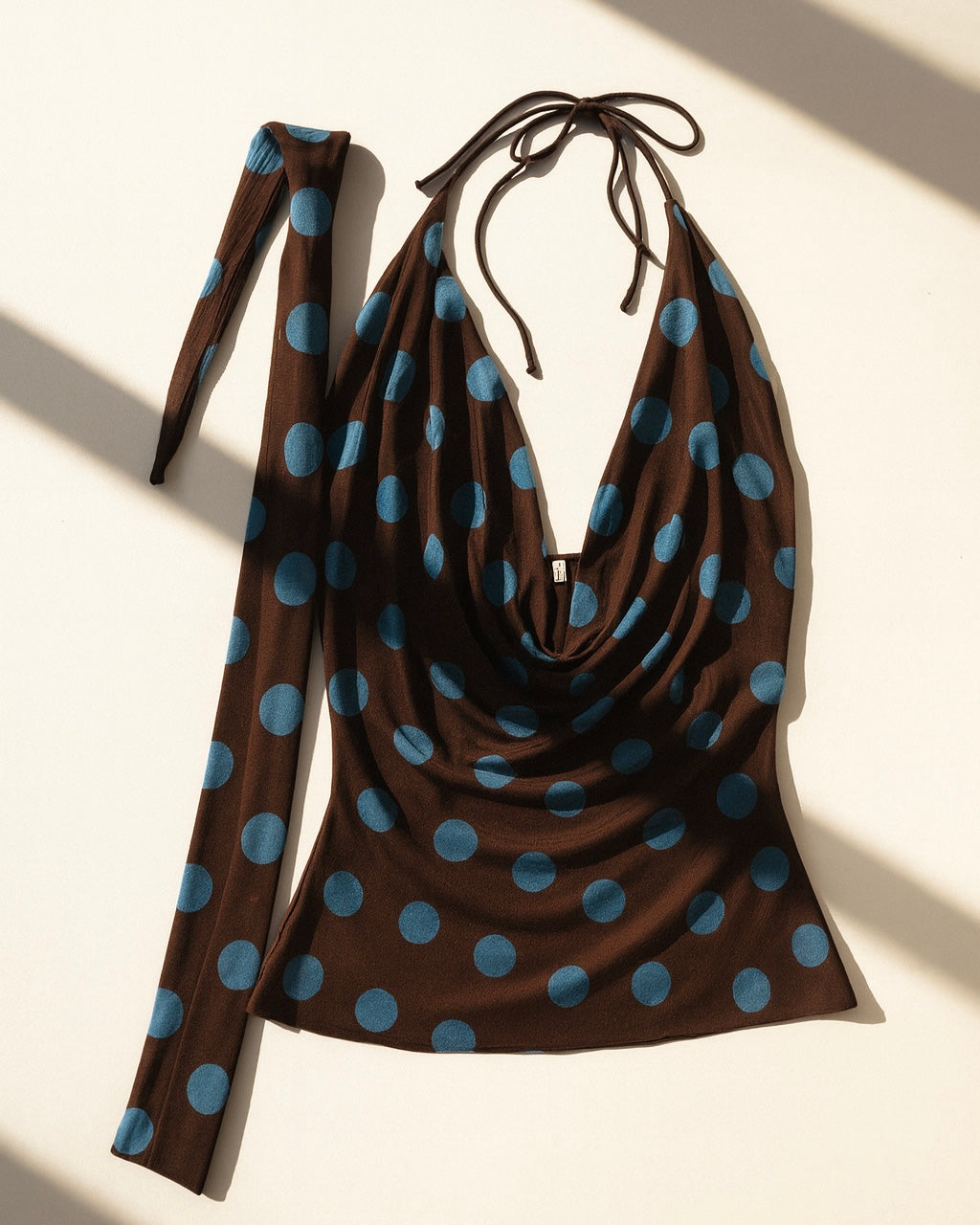 NIGHT DRILL POLKA COWL HALTERNECK TOP WITH PENCIL SCARF
