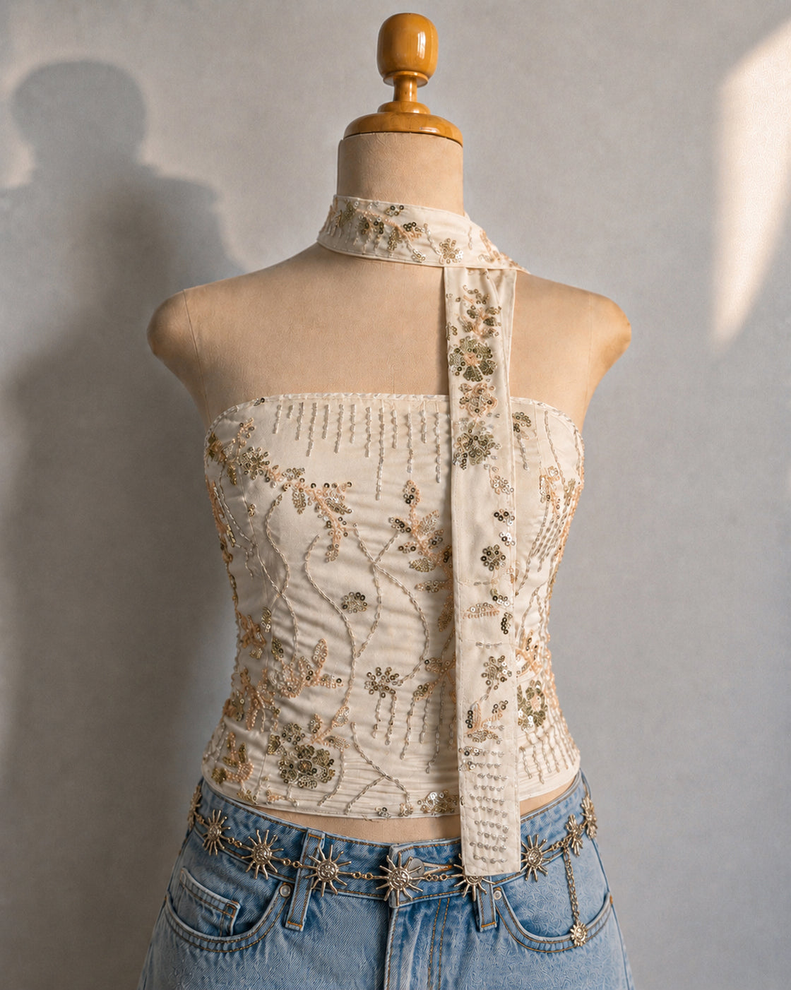 BRITNEY CALLED EMBROIDERED BANDEAU TOP WITH PENCIL SCARF