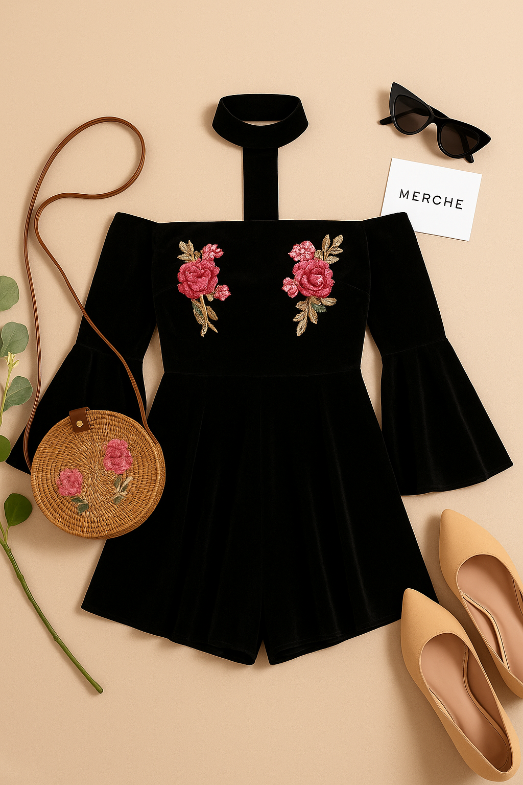 BOTANICAL AND BOUJEE VELOUR CHOKER PLAYSUIT