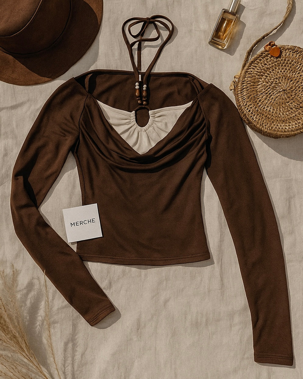 CONFESS YOUR LOVE BEADED BROWN TOP