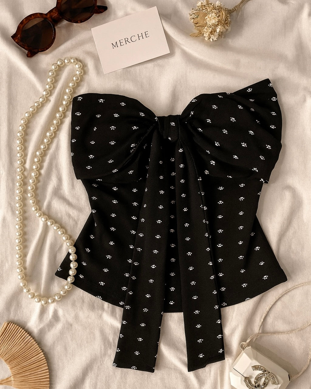 PICNIC CORE PADDED PRINTED BLACK BANDEAU TOP