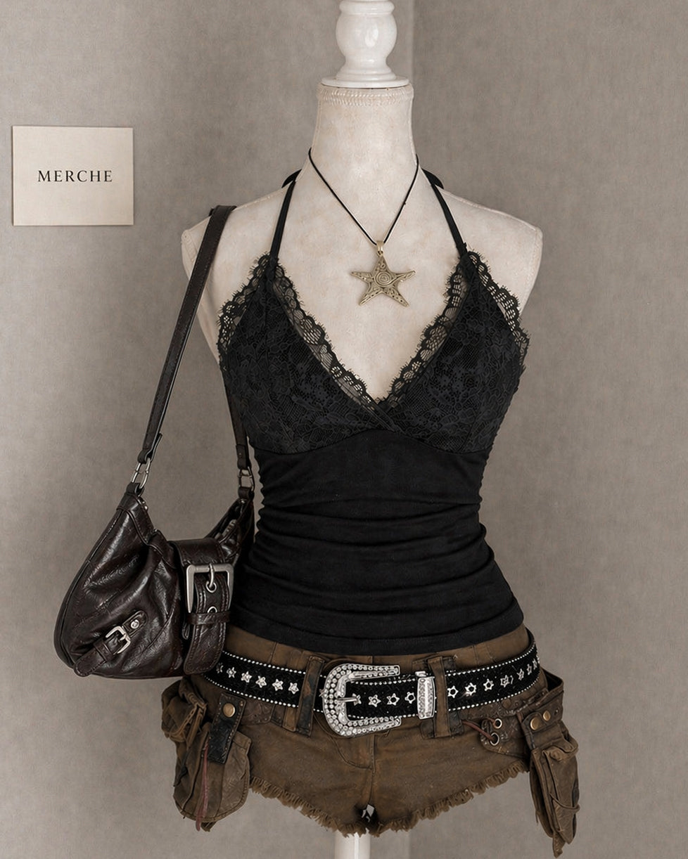 COLLEGE ROMANCE LACEY BLACK TOP