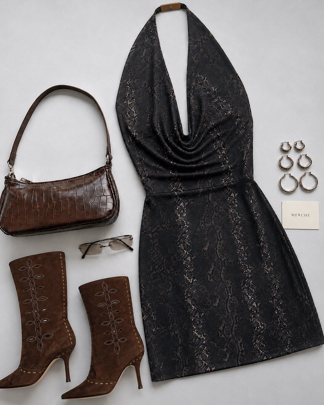 WILD TEMPLE PRINTED COWL LUXE HALTERNECK DRESS