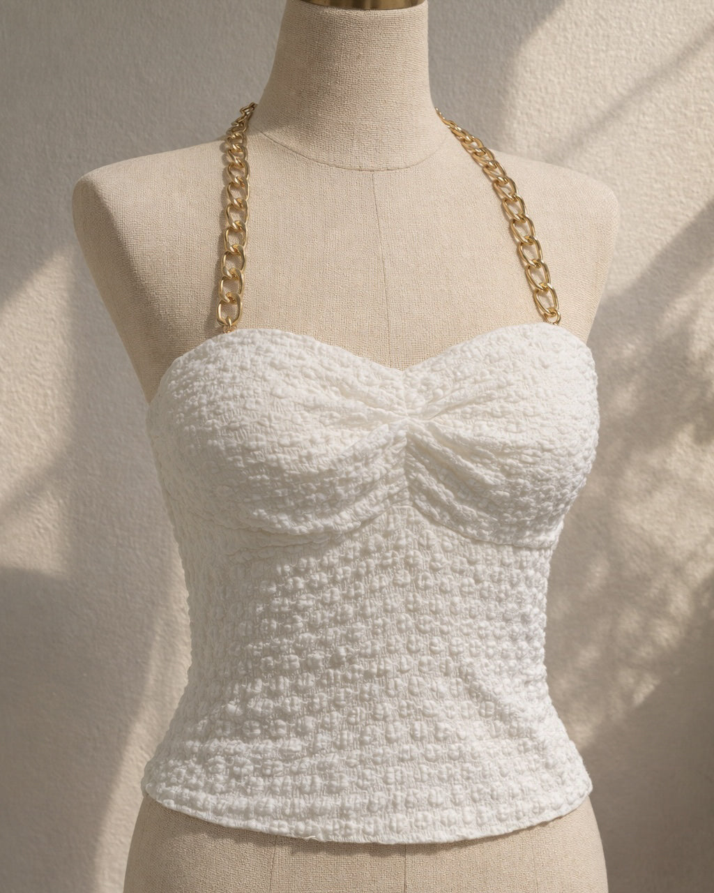 PERFECT PIXIE WHITE PADDED TEXTURED TOP
