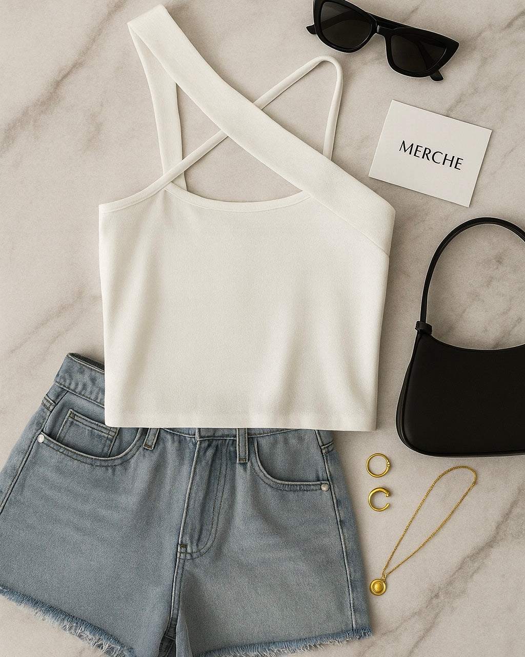SUNDAY MORNING WHITE CROSS FRONT CAMI TOP