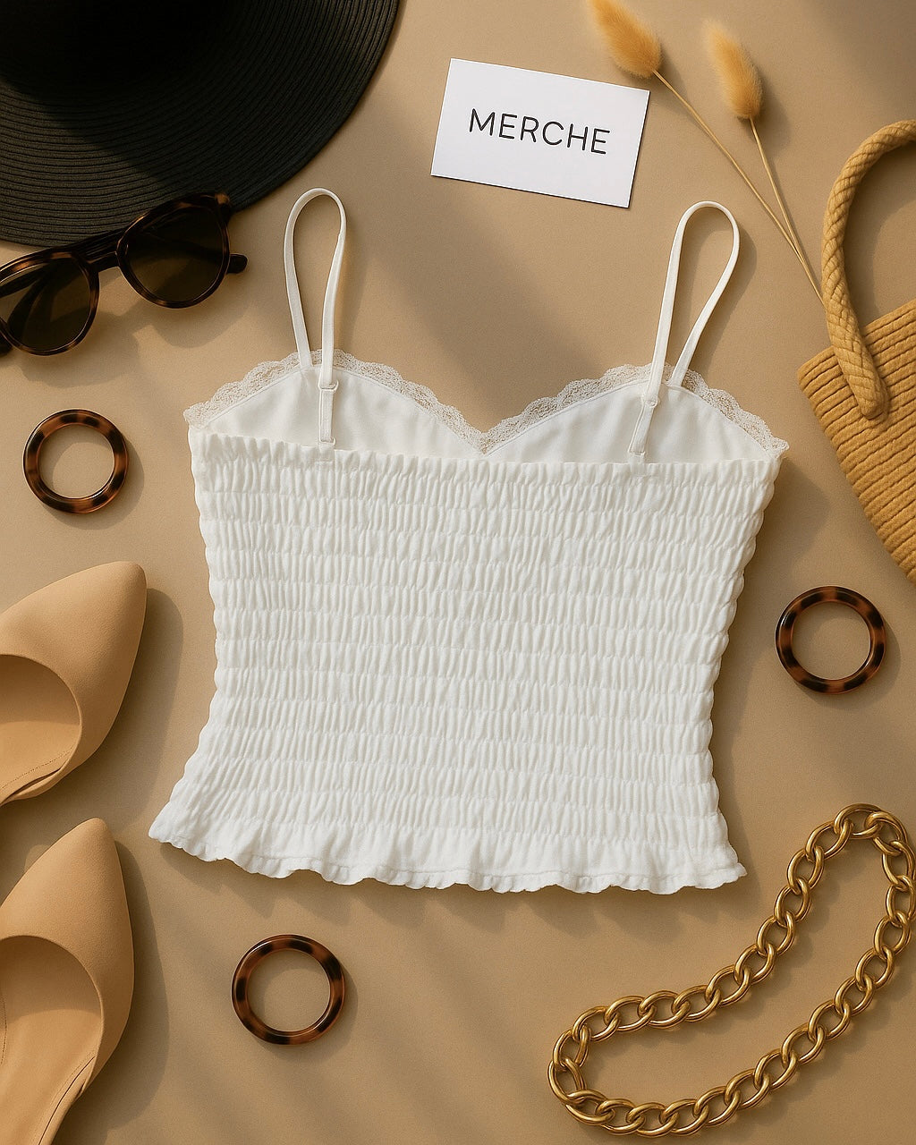 SPRING CALLS PADDED MESH WHITE CAMI TOP