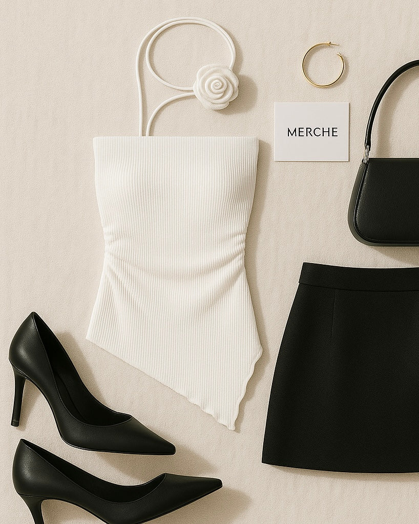 REACH THE STARS PADDED WHITE BANDEAU TOP WITH CHOKER