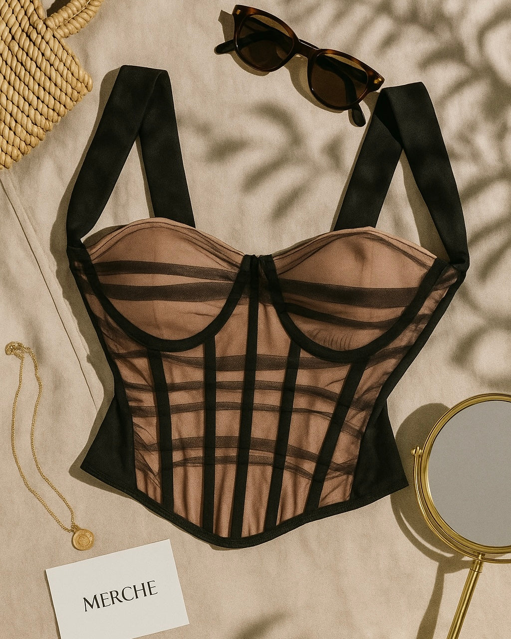 REVENGE MODE PADDED MESH BONING BUSTIER TOP