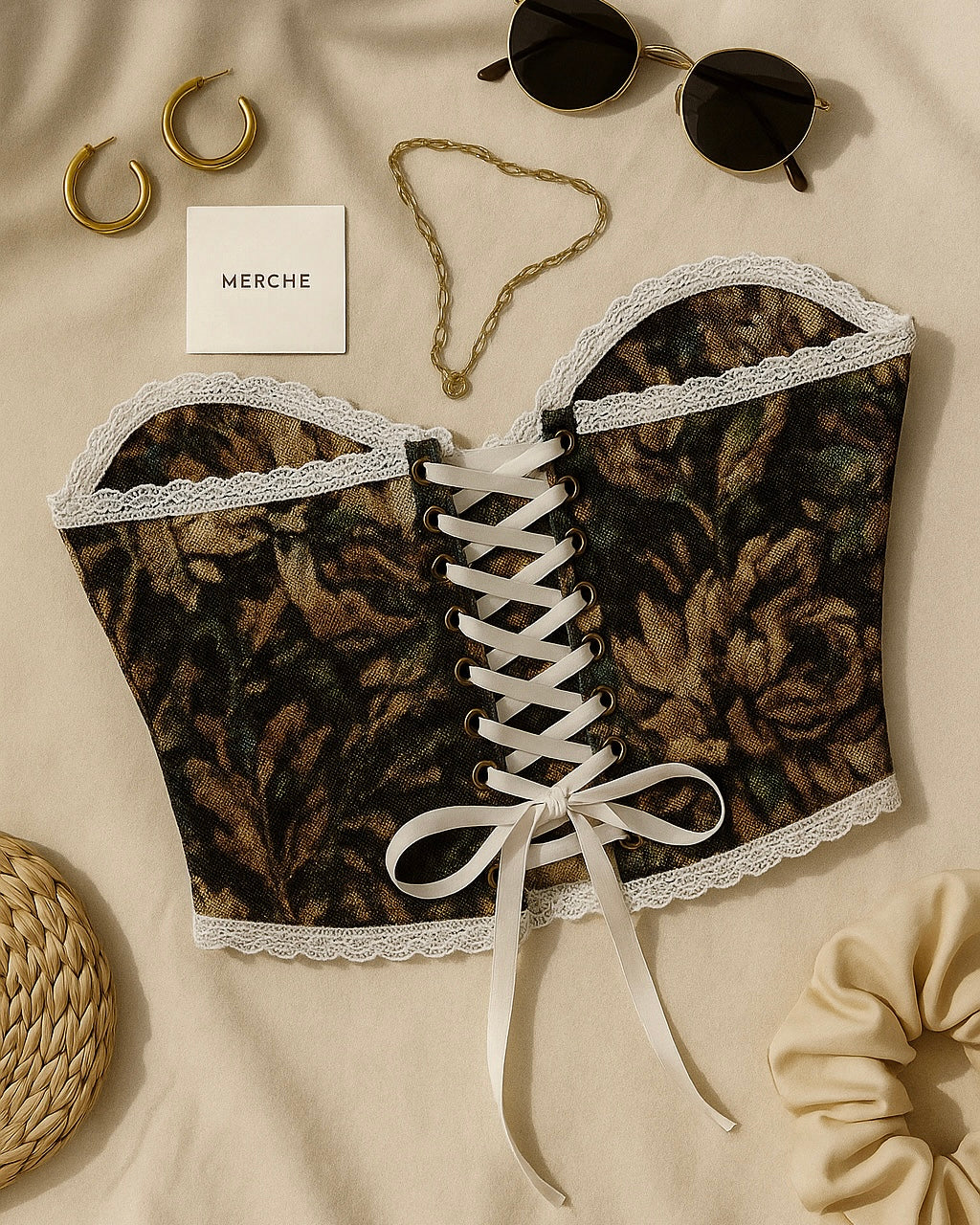 CAUSE A SCENE JACQUARD BROWN CORSET