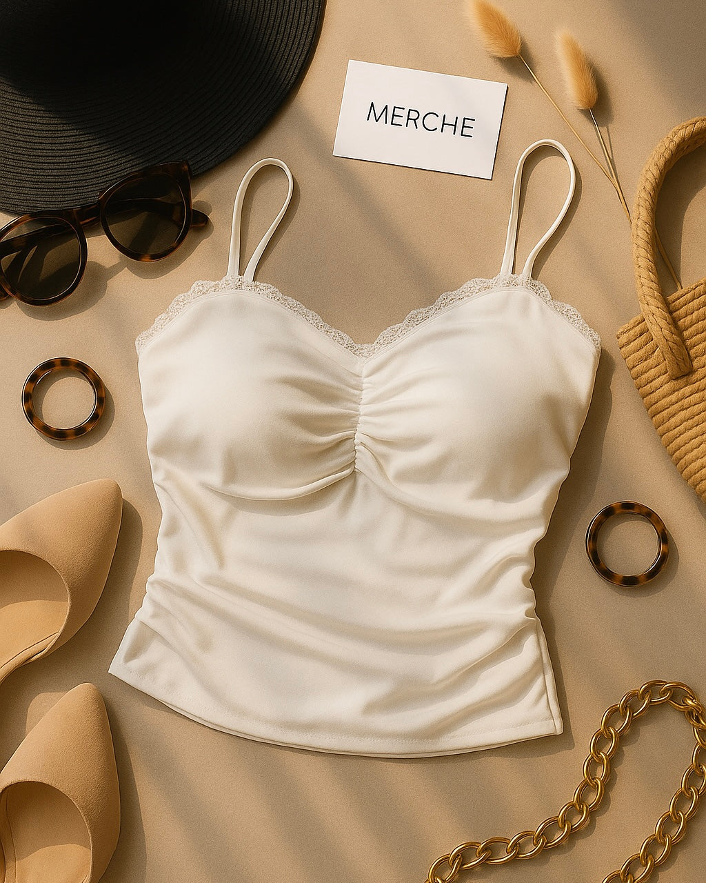 SPRING CALLS PADDED MESH WHITE CAMI TOP