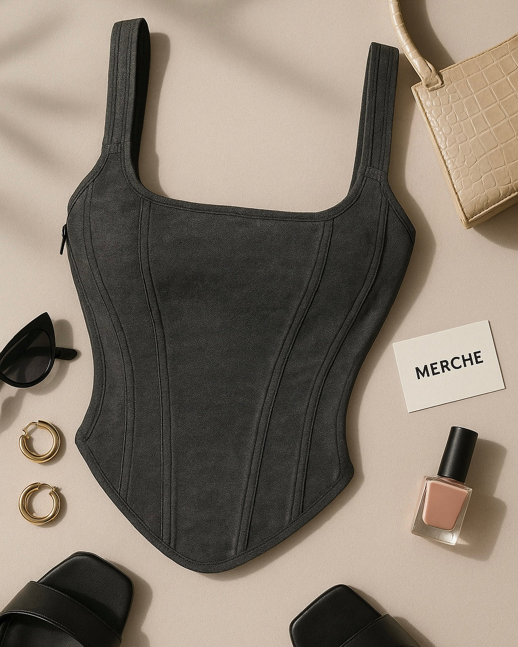 FIERCE FRAME CORSETED LUXE GREY TOP