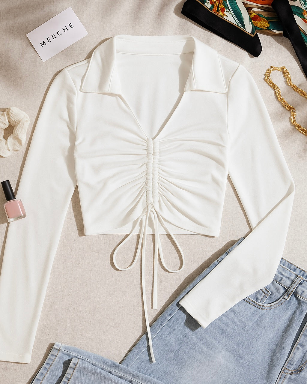 CHILL LIVING WHITE DRAWSTRING TOP