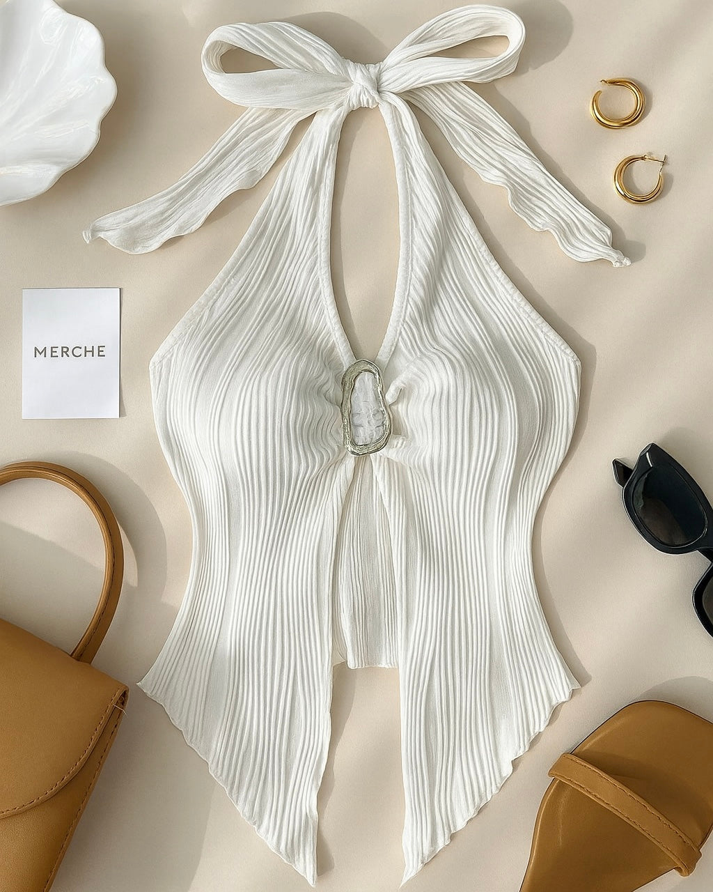 SANTORINI SWAY TEXTURED WHITE HALTERNECK TOP