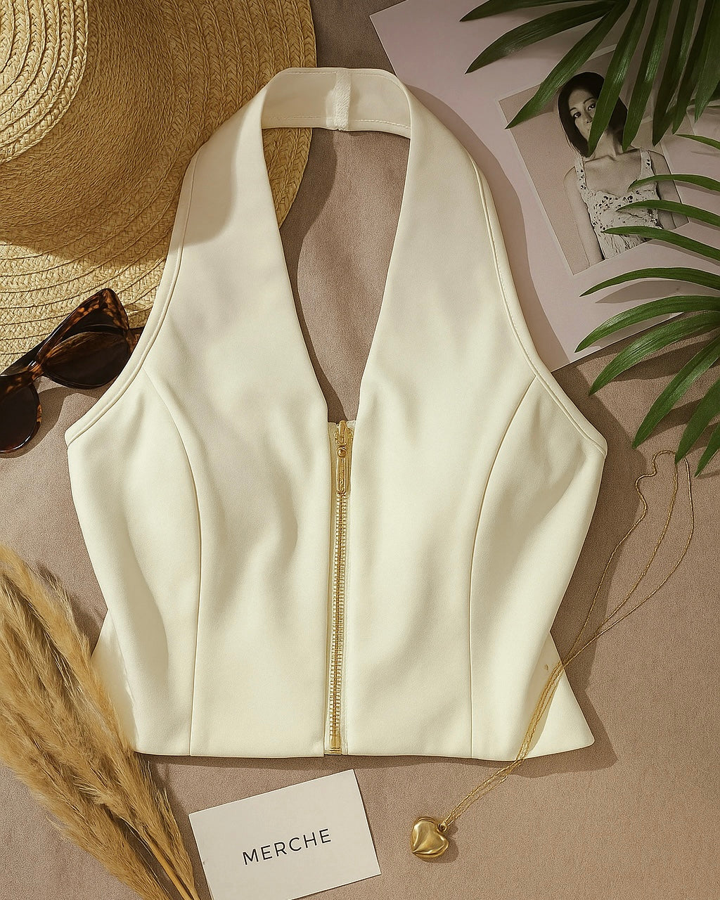 SUN SPELL WHITE HALTERNECK TOP