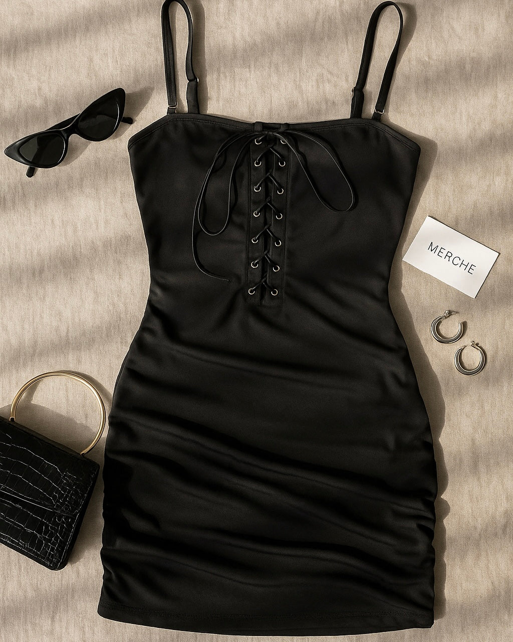 WE ARE HISTORY TIE-FRONT BLACK DRESS