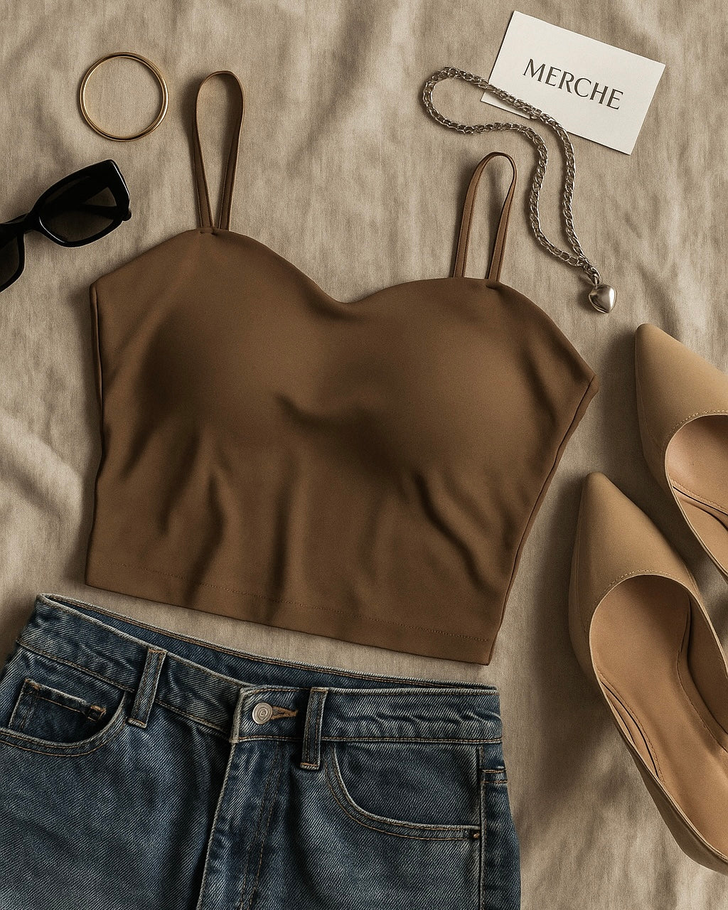 EVERYDAY WEAR PADDED BROWN CAMI TOP