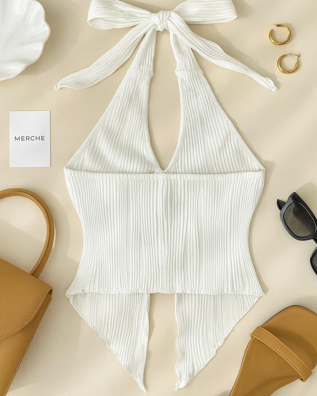 SANTORINI SWAY TEXTURED WHITE HALTERNECK TOP