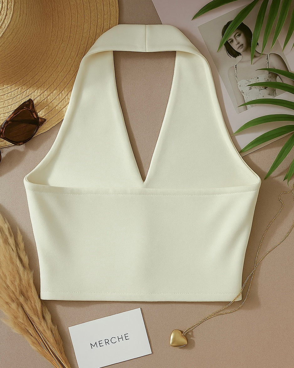 SUN SPELL WHITE HALTERNECK TOP