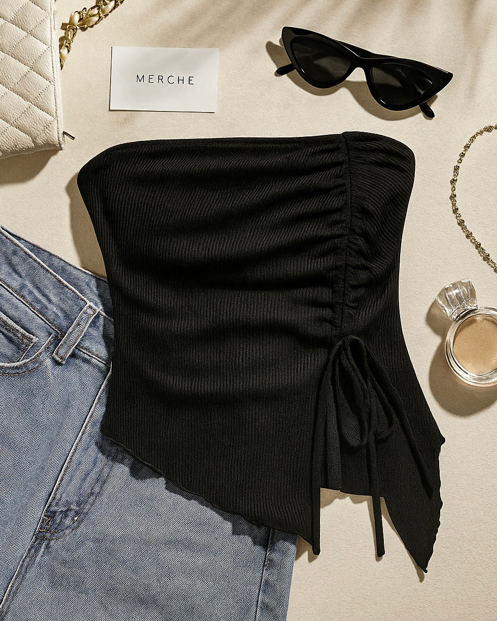 URBAN PRINCESS BLACK DRAWSTRING BANDEAU TOP