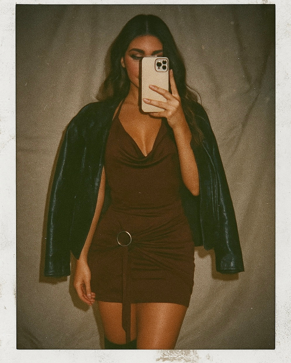 DATING FOR FUN BROWN HALTERNECK DRESS