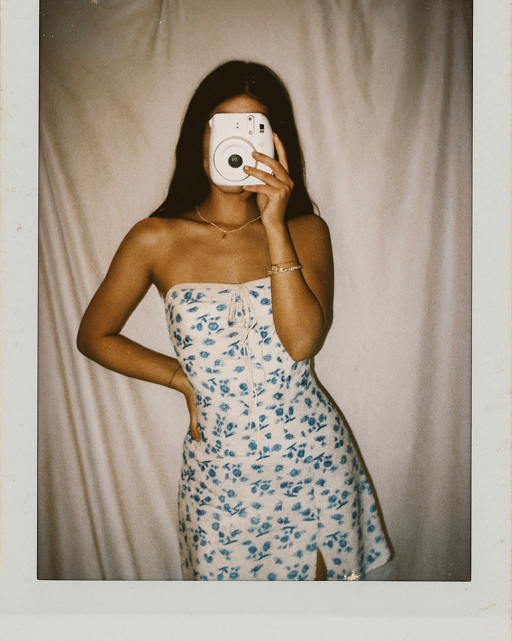 CALL YOU MINE BLUE DITSY SIDE SLIT MINI DRESS