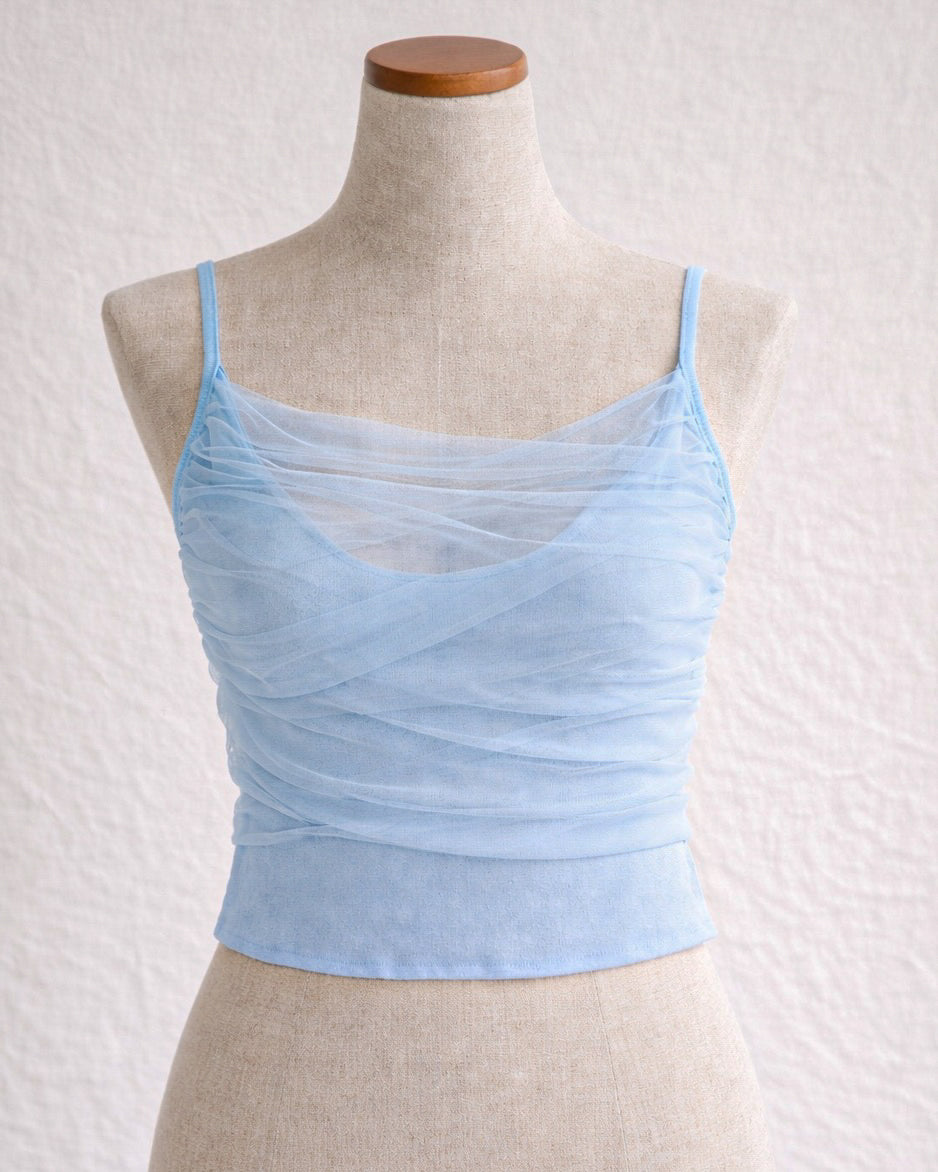 WINGS OF MINE MESH DRAPE LIGHT BLUE CAMI TOP