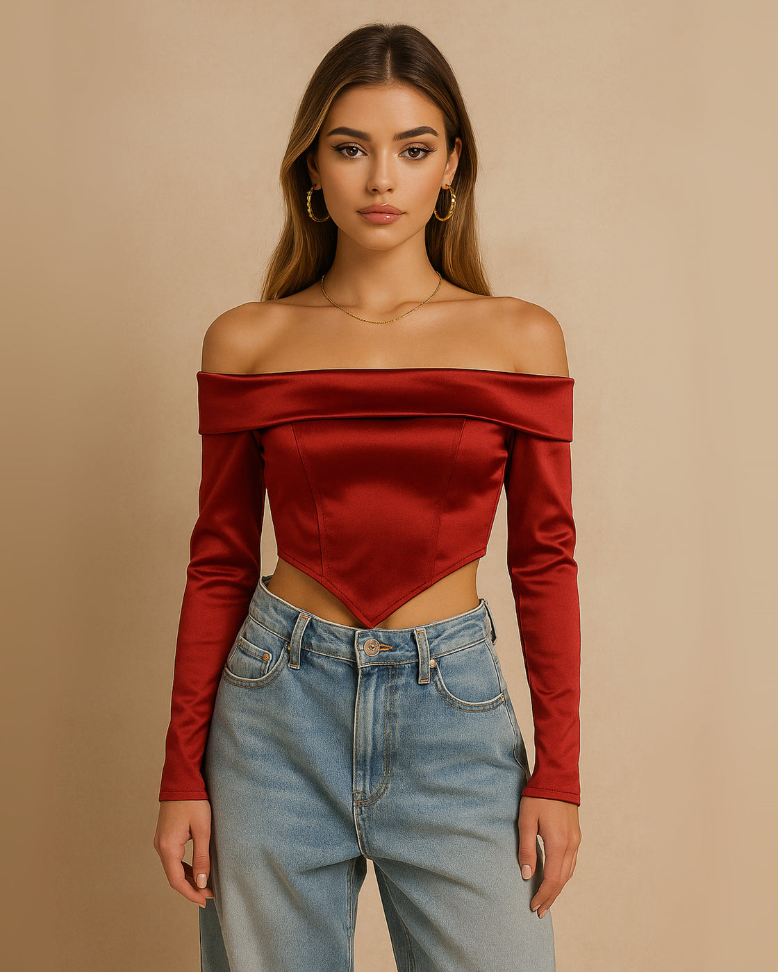 TURN HEADS LUXE RED OFF-SHOULDER TOP