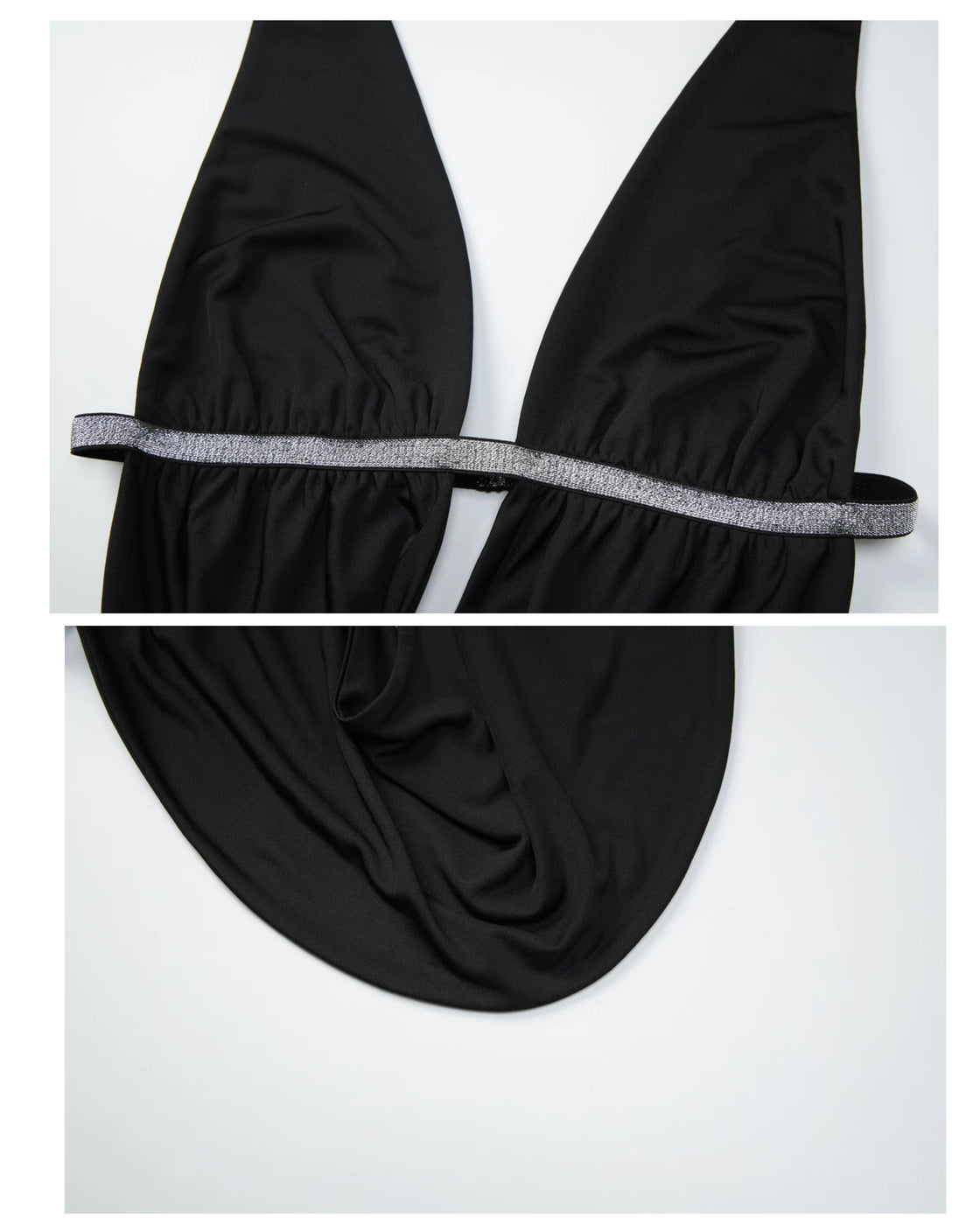 VIRAL MOMENT BACKLESS COWL SILVER STRAP HALTERNECK TOP