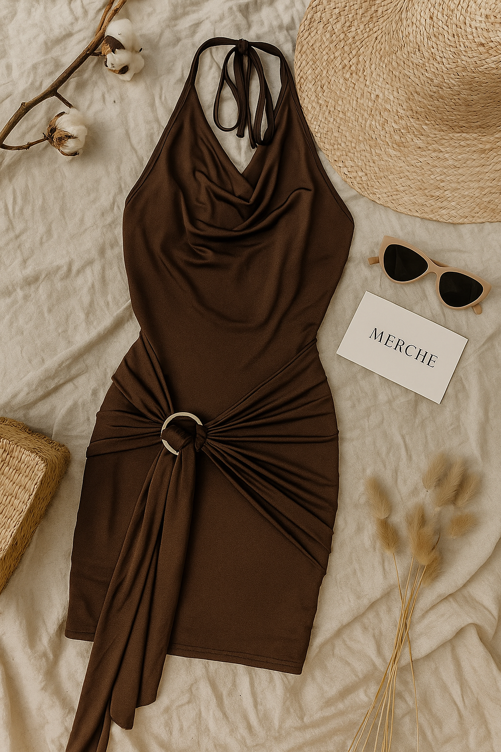 DATING FOR FUN BROWN HALTERNECK DRESS