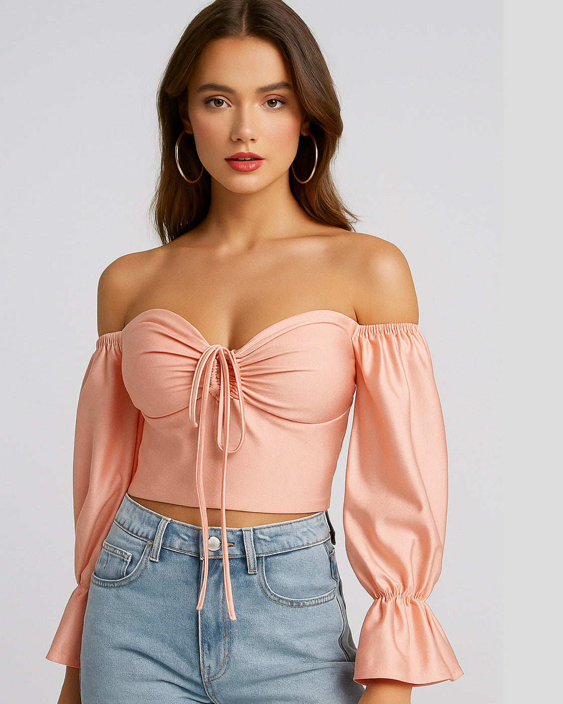 HAND ON HEART PEACH SLASH NECK TOP