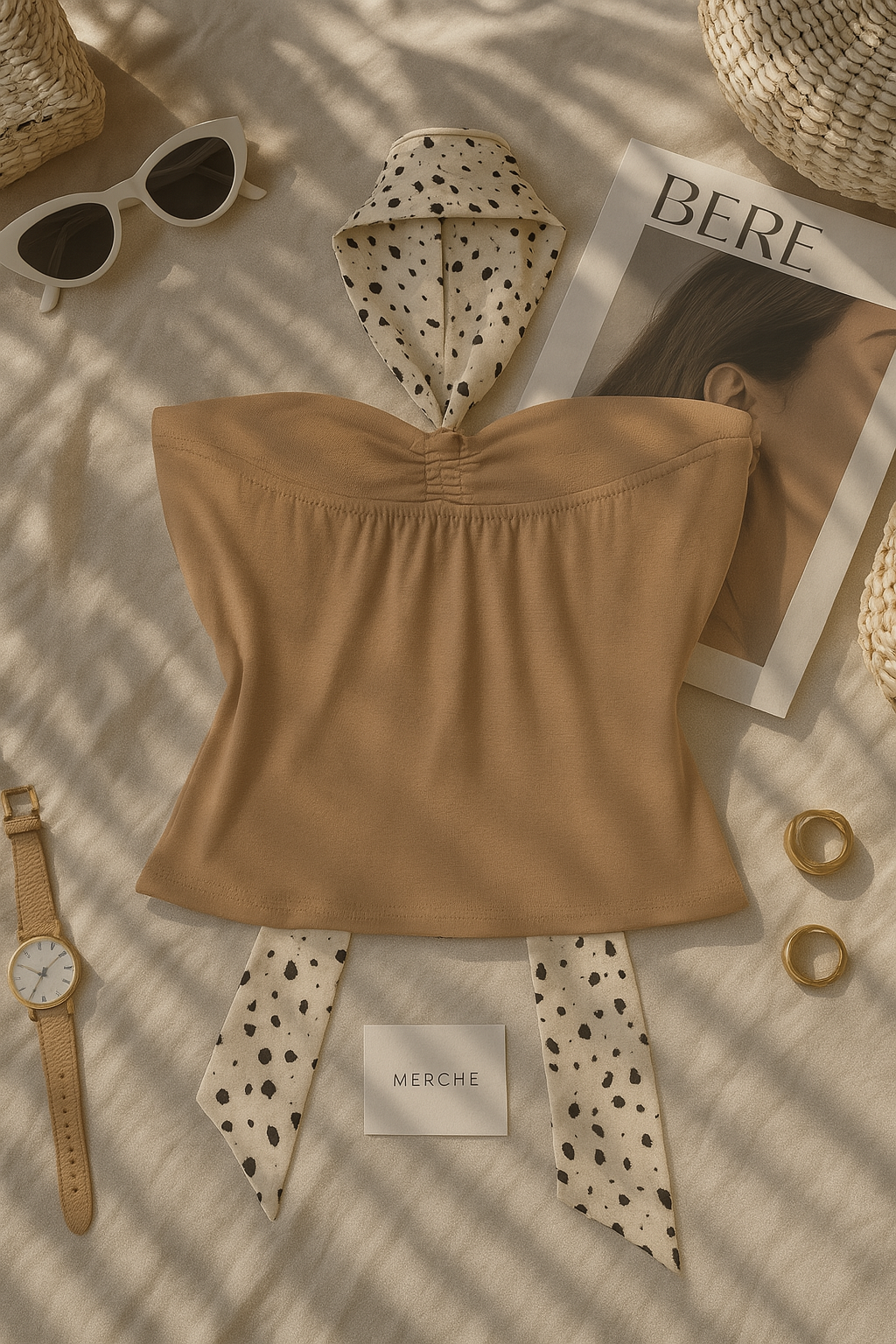 COVER GIRL PADDED BROWN BANDEAU TOP WITH SCARF TOP